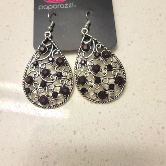 Paparazzi Silver Earrings with Garnets